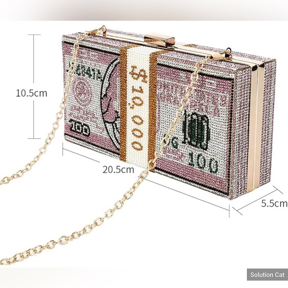 Pink Dollar Style Evening Bag with Diamond Design Shoulder Bag/Wallet/Clutch - Picture 2 of 7